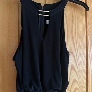 Calvin Klein Black Sleeveless Jumpsuit keyhole neck with gold hardware sz 8